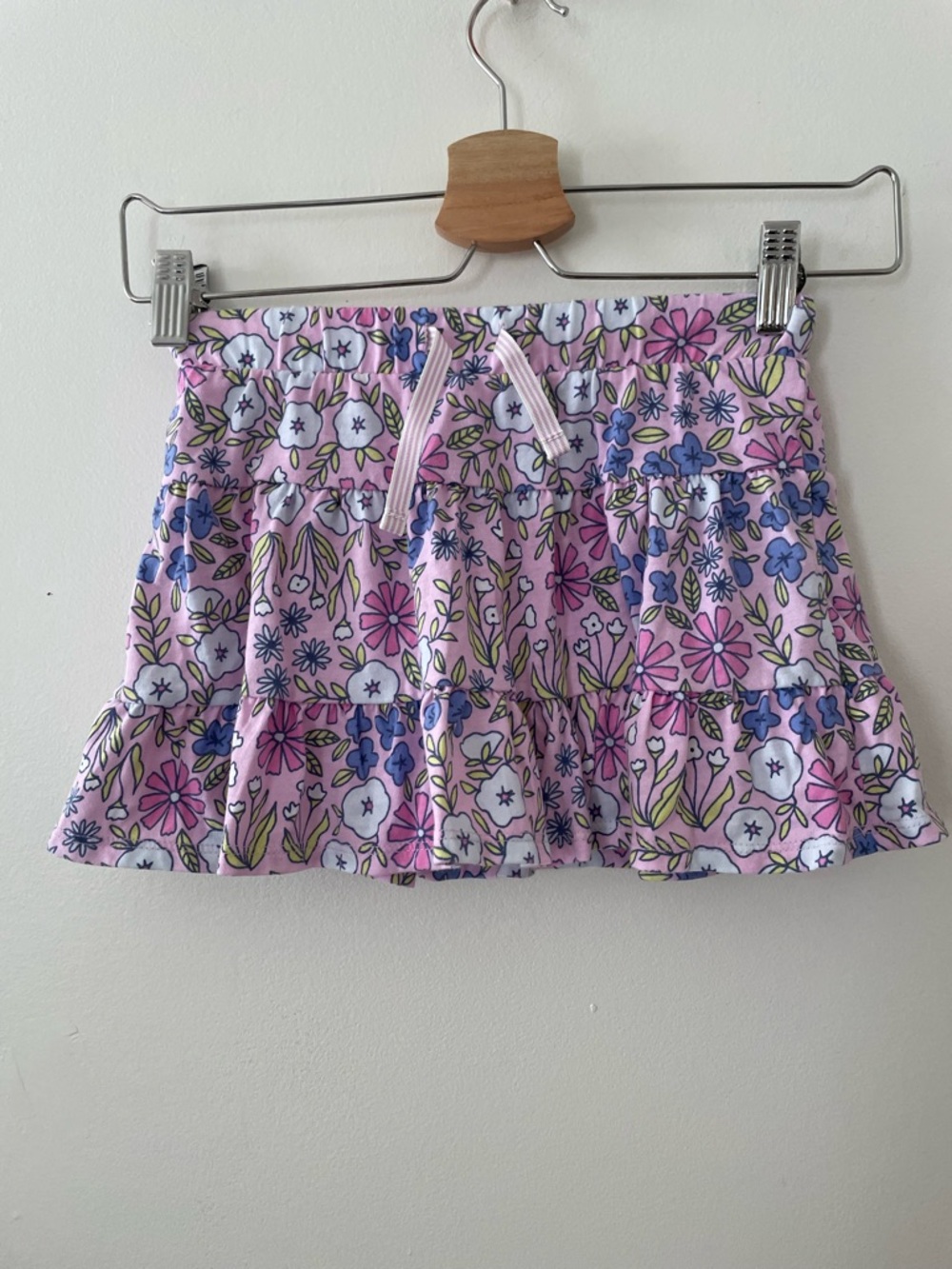 Cat & Jack Pink Floral Tiered Skirt with Blue and White Accents
